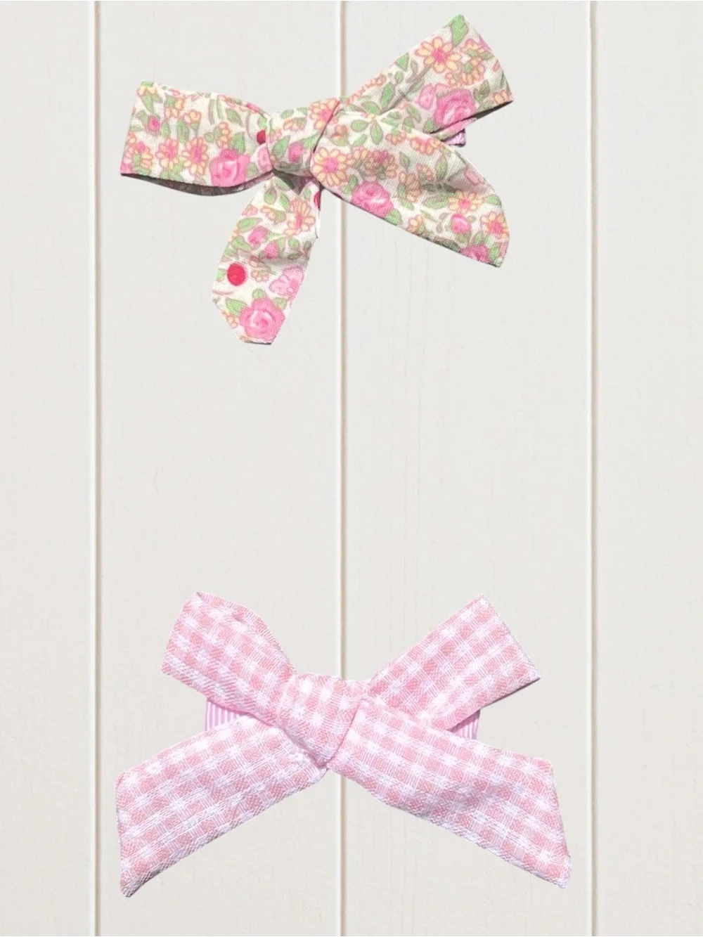 Pink Floral & Gingham Bow Hair Clips for Kids